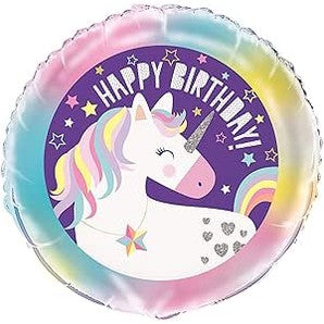 Stars and Unicorn Birthday Round Foil Balloon-45cm