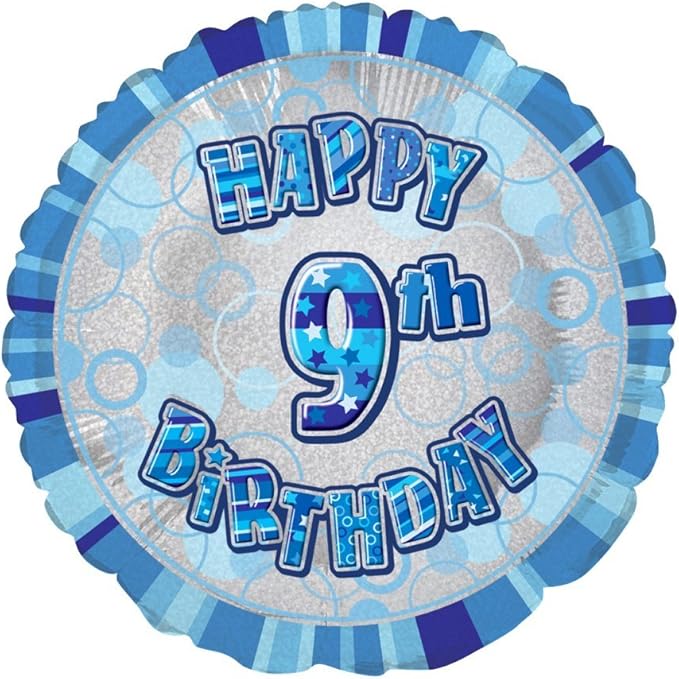 Happy 9th Birthday Blue Glitz Round Foil Balloon - 45cm
