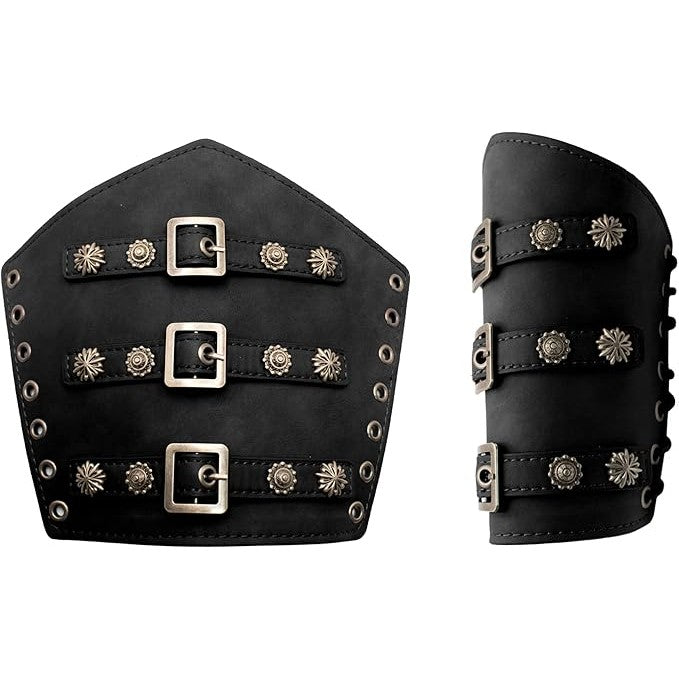 Faux Leather Warrior Arm Guard Cuffs Black