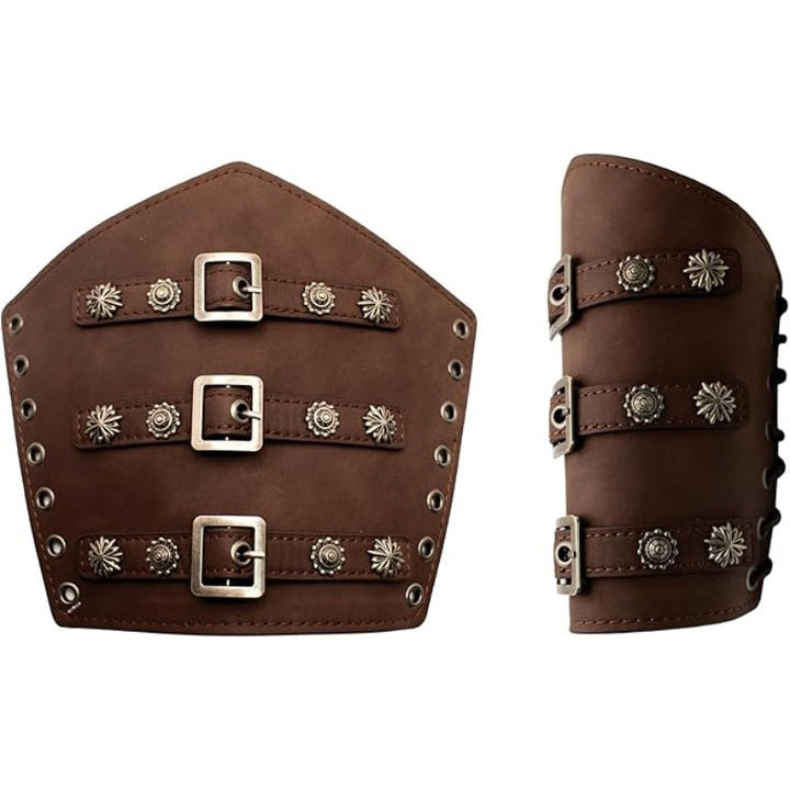 Faux Leather Warrior Arm Guard Cuffs Brown