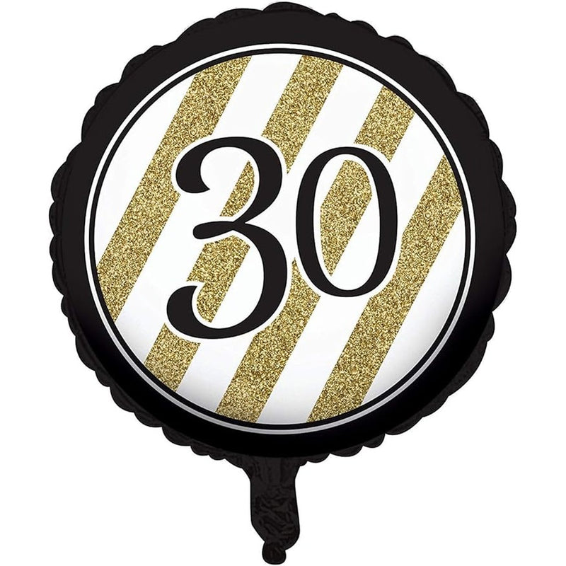 Black & Gold Stripe 30 Foil Balloon 45 cm