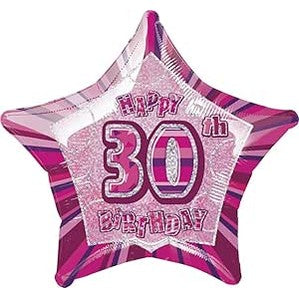 Glitz Pink Happy 30th Birthday Star Foil Balloon 50cm