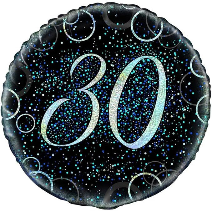Black & Teal Glitter 30 Foil Balloon 45cm