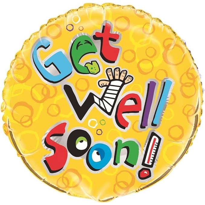Get Well Soon Yellow Round Foil Balloon
