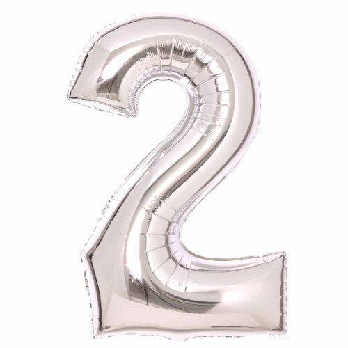 Silver Large Foil Number 2 Balloon 89cm