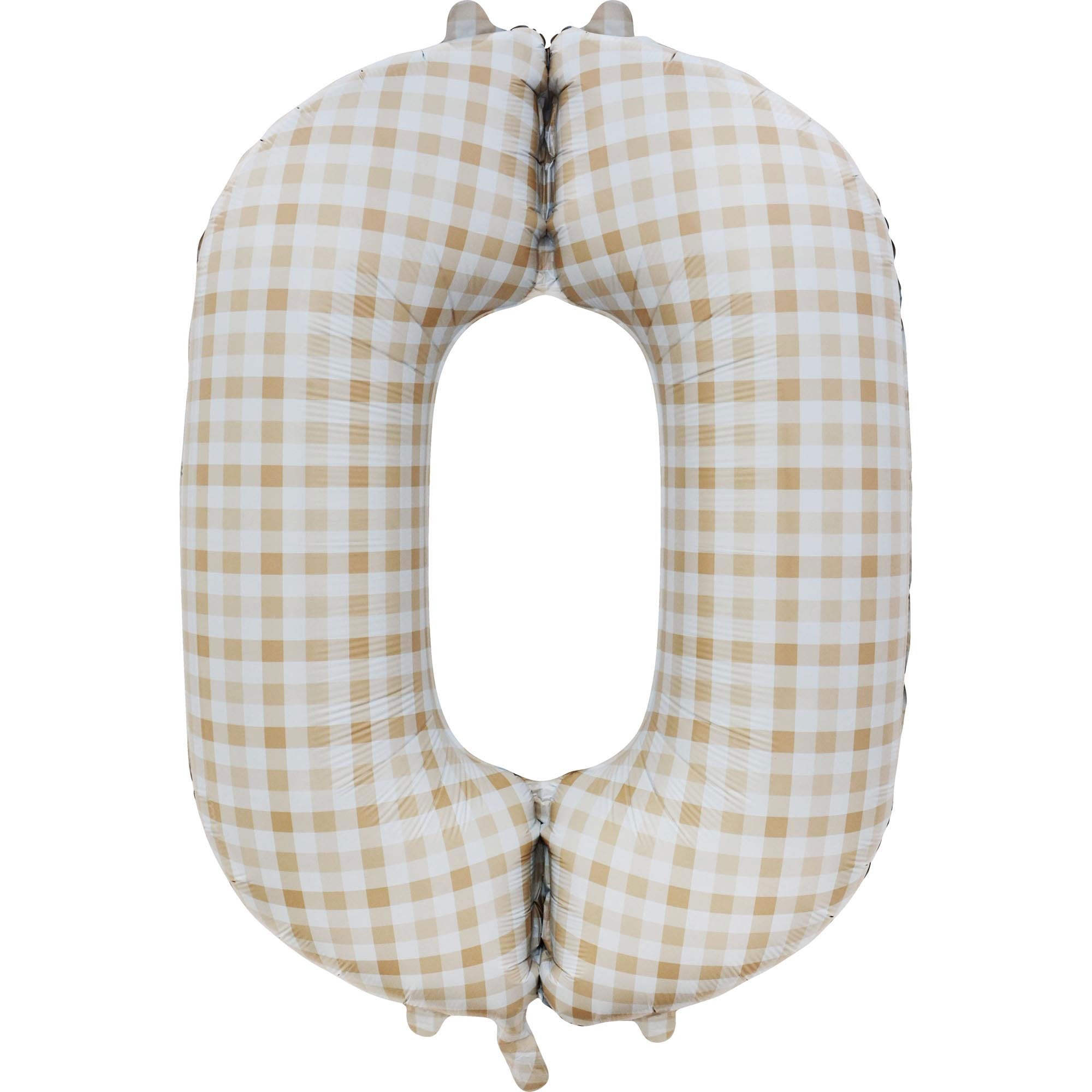 Number 0 Gingham Large Foil Balloon – Sand & White