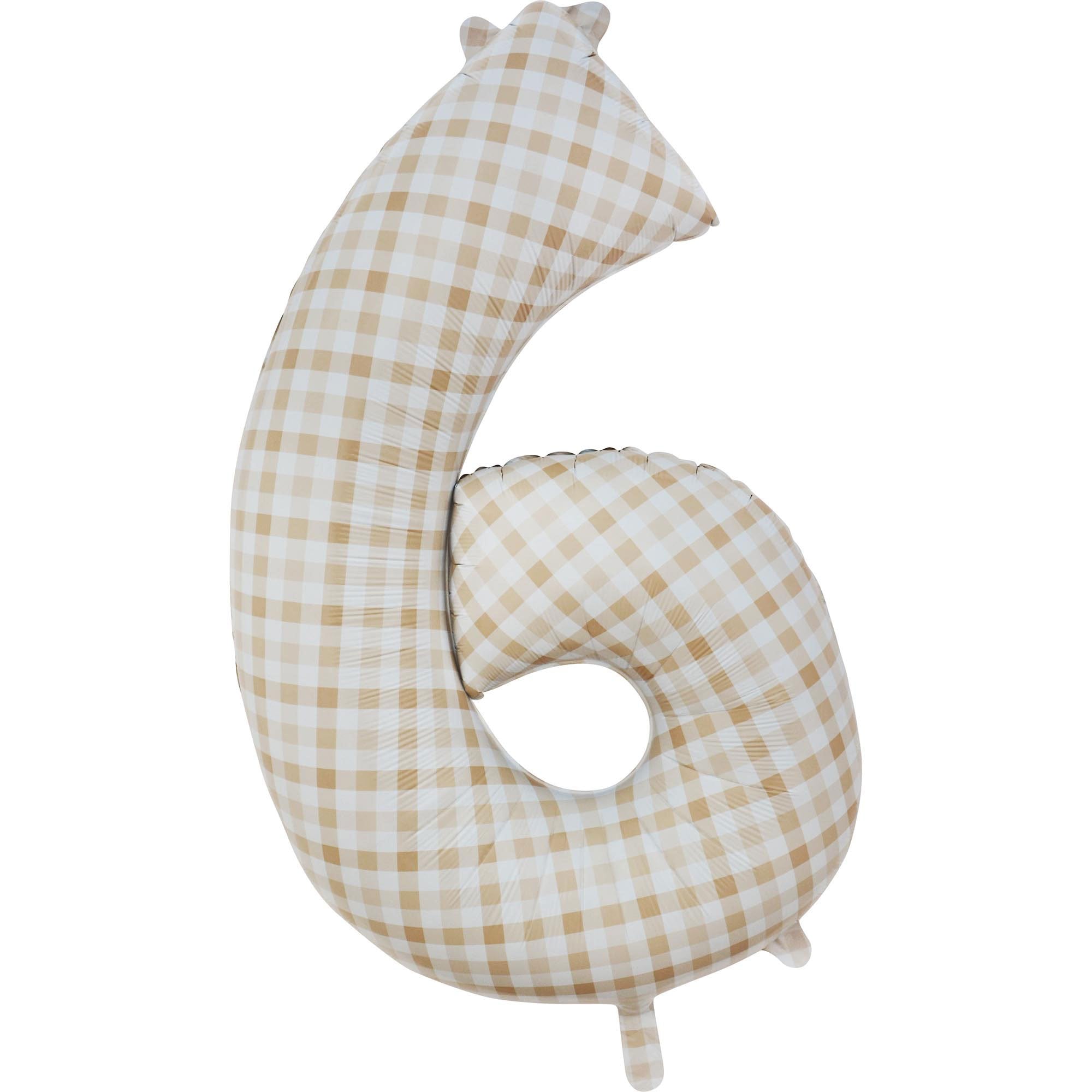 Gingham Beige Number 6 Foil Balloon 86cm