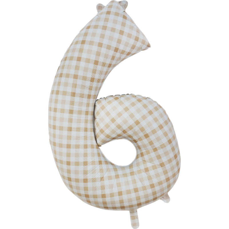 Gingham Beige Number 6 Foil Balloon 86cm