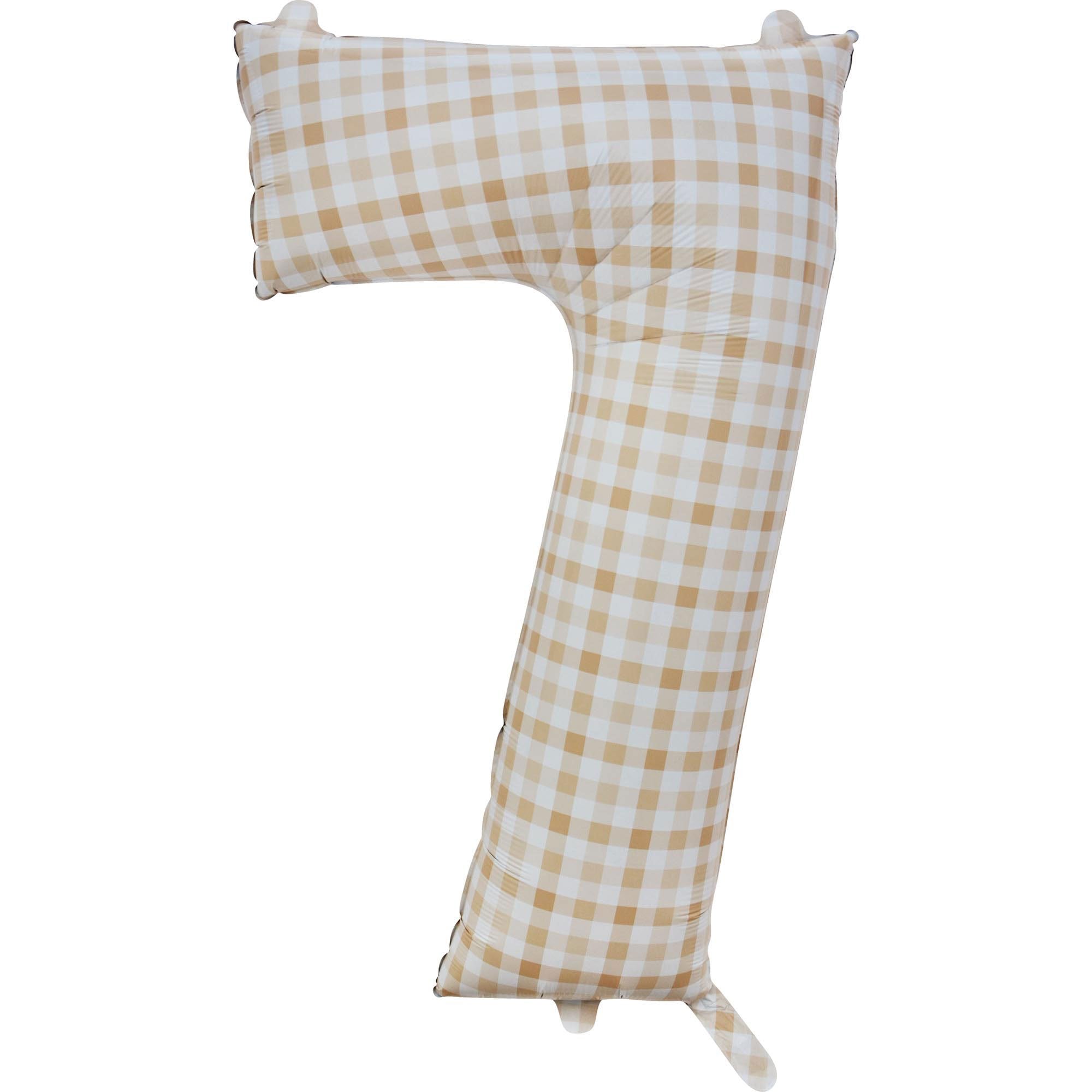 Gingham Beige Number 7 Foil Balloon 86cm