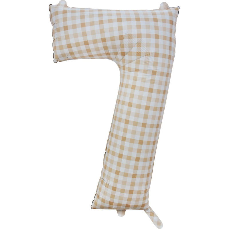 Gingham Beige Number 7 Foil Balloon 86cm
