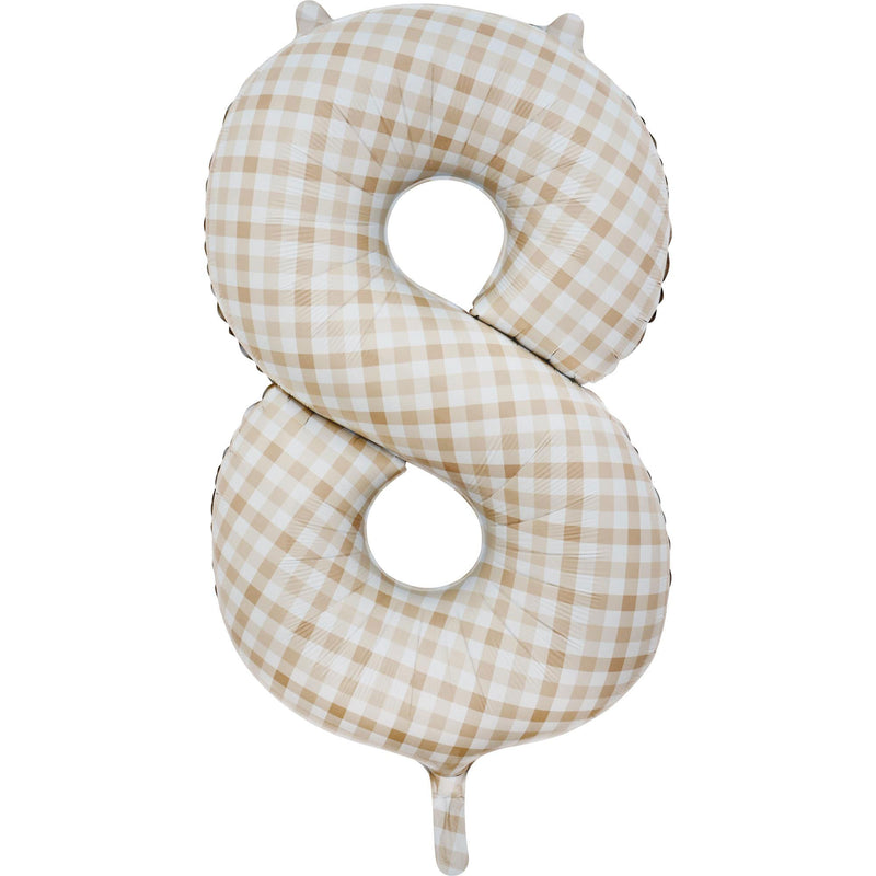 Gingham Beige Number 8 Foil Balloon 86cm