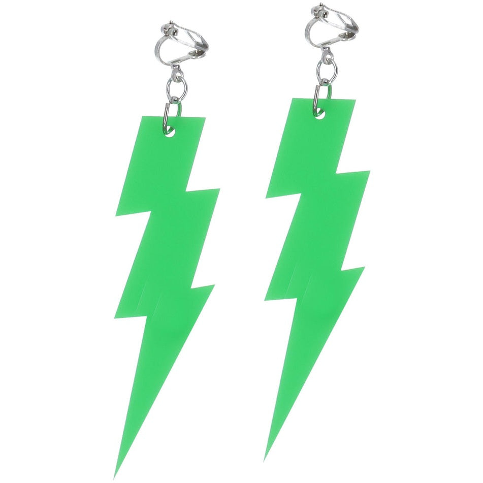 80s Neon Lightning Bolt Earrings, Green