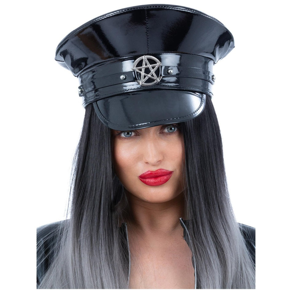 Deluxe Black Wetlook Occult Captains Hat