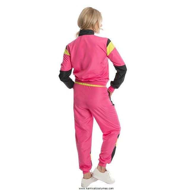 Vintage 80's Neon Shell Suit in Retro Style with Orange and Yellow Accents and Matching Jacket and Trousers
