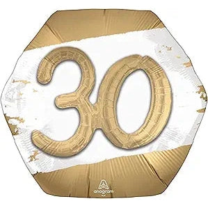 30th Birthday 3D Effect Jumbo Foil Balloon - Gold & White 76cm