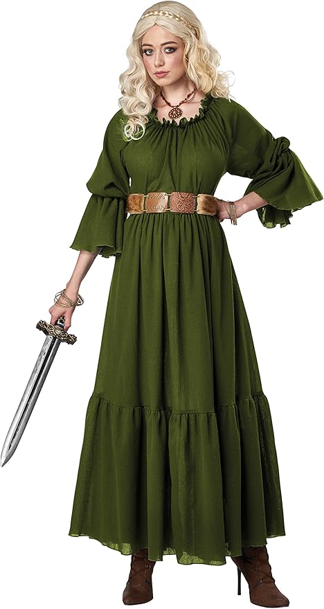 Medieval Renaissance Maxi Dress Women's Costume, Forest Green