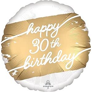 Happy 30th Birthday Foil Balloon - Gold & White 45cm