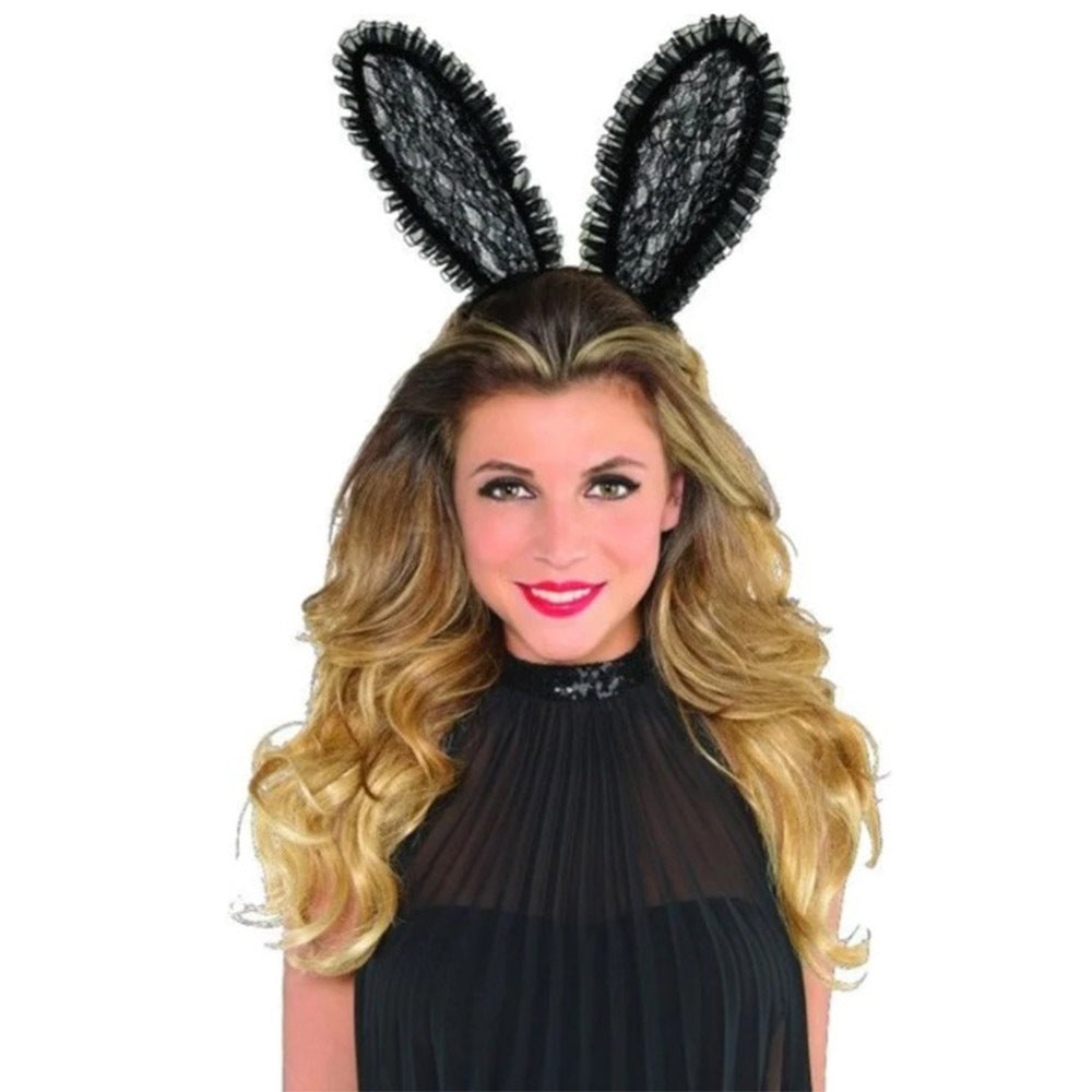 Black Lace Bunny Ears Headband