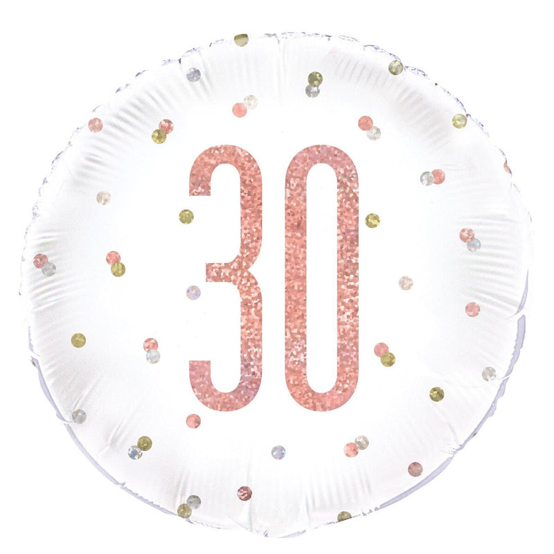 30th Birthday Round Foil Balloon - Rose Gold Glitz 45cm