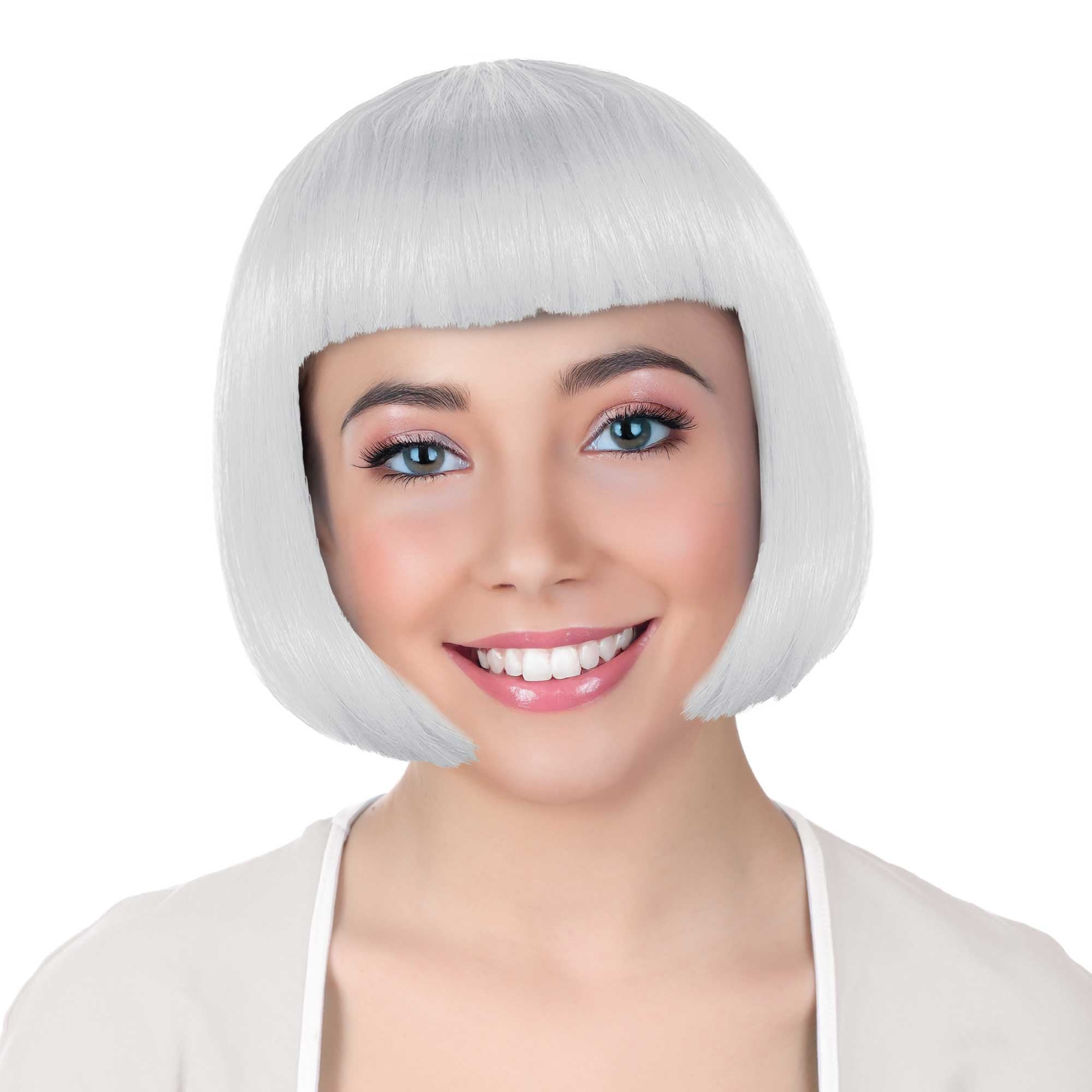 White Bob Wig with Blunt Fringe