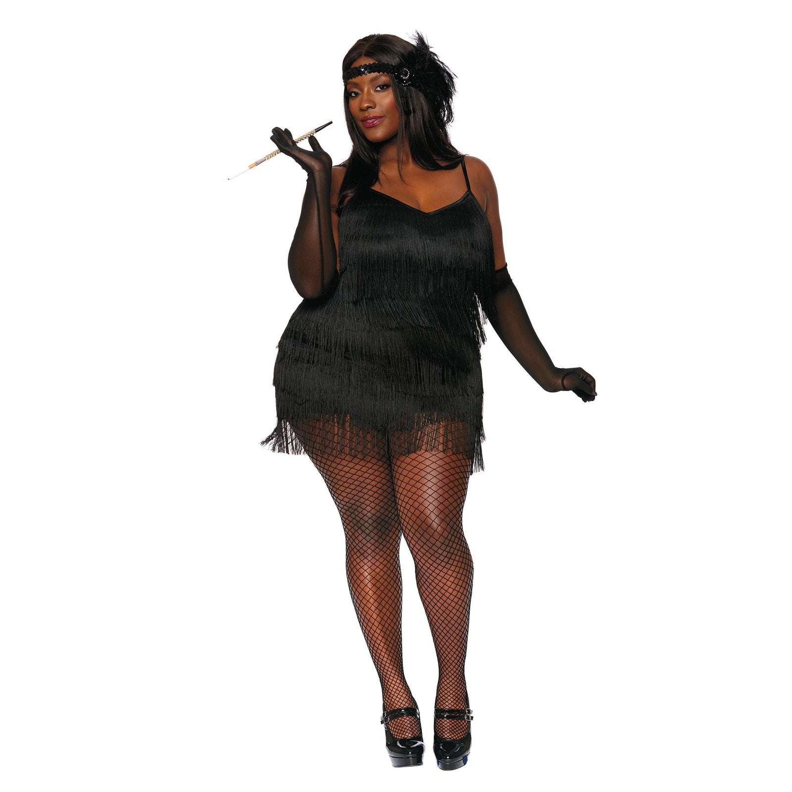 Black-Flapper-Classic-1920s-Womens-Costume-Plus-Size-Dress-Tassel-Fringe-Design-Fashion-Party-Outfit