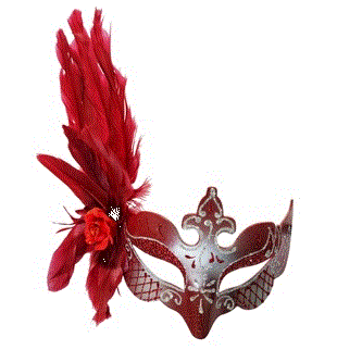 Red Silver Venetian Mask Feather Masquerade Mask with intricate detailing and elegant design