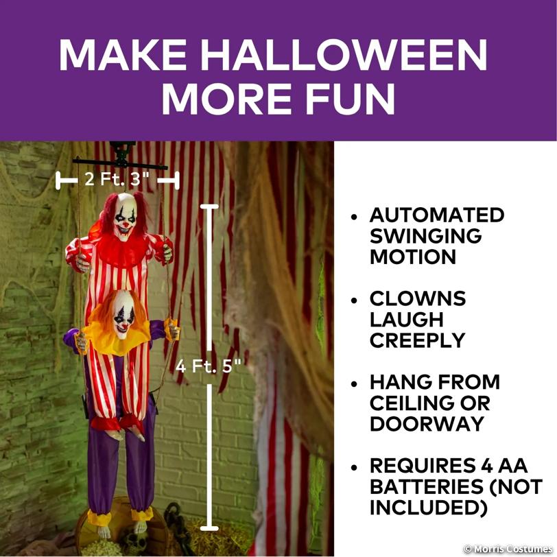 4 Ft Animated Hanging Clown Swing Decoration with Sound