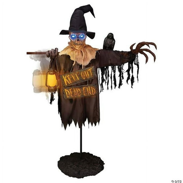 Large 78-Inch Scarecrow with Glowing Lantern and Welcome Sign