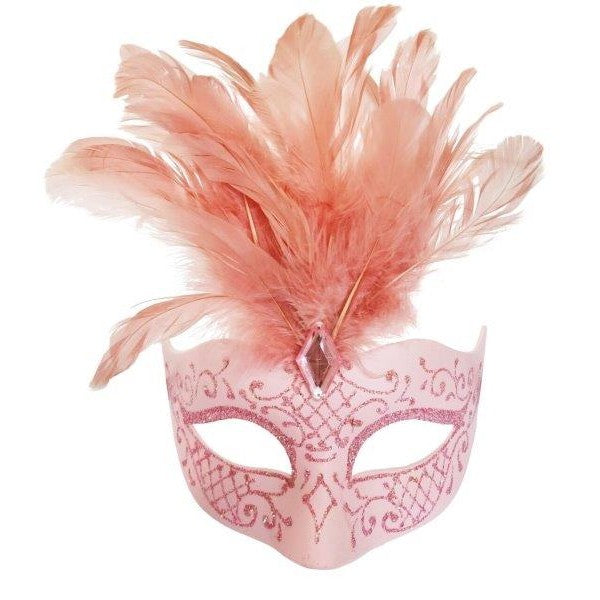 Exquisite pink feathered masquerade mask perfect for glamorous events and parties