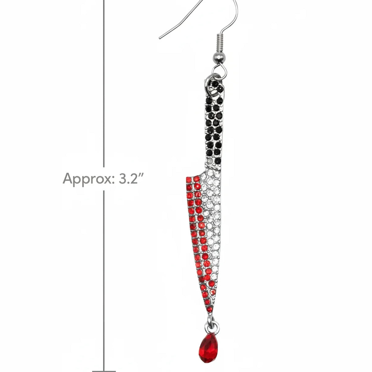 A single long dangle earring shown on a plain white background with a vertical measurement marker reading 'Approx: 3.2"'.
