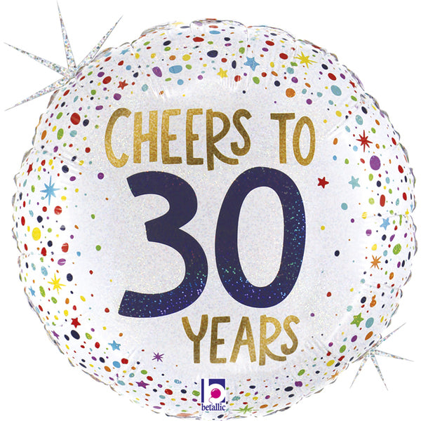 Cheers to 30 Years Holographic Foil Balloon 45 cm