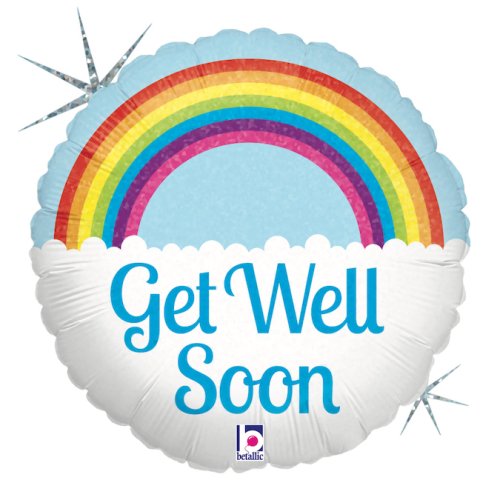 Get Well Soon Rainbow & Clouds Round Foil Balloon
