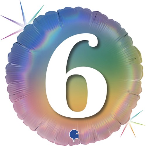 Number 6 Rainbow Ombre Round Foil Balloon - 45cm