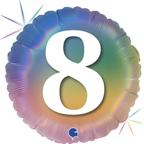Number 8 Rainbow Ombre Round Foil Balloon - 45cm