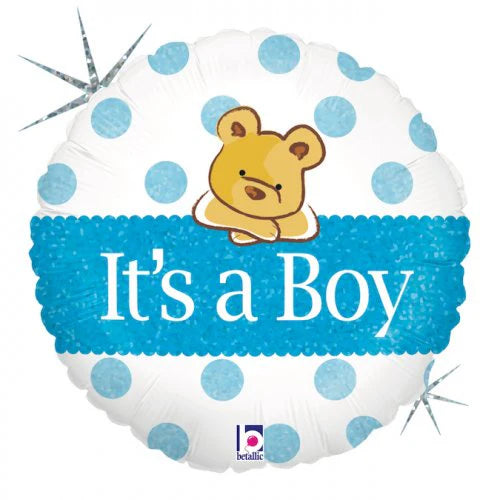 It's A Boy Teddy Bear Round Foil Balloon 45 cm