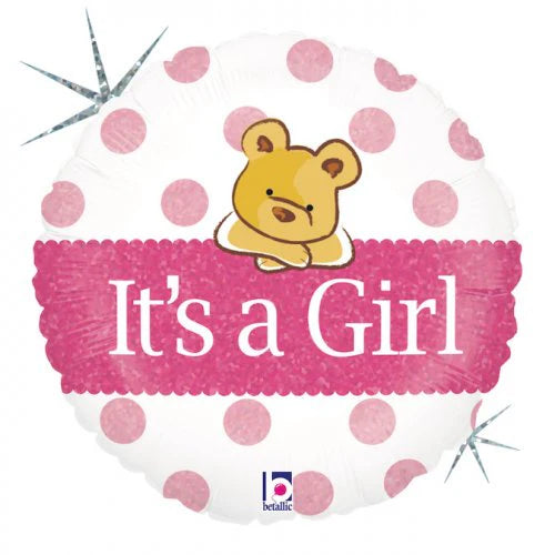 It's A Girl Teddy Bear Round Foil Balloon 45cm
