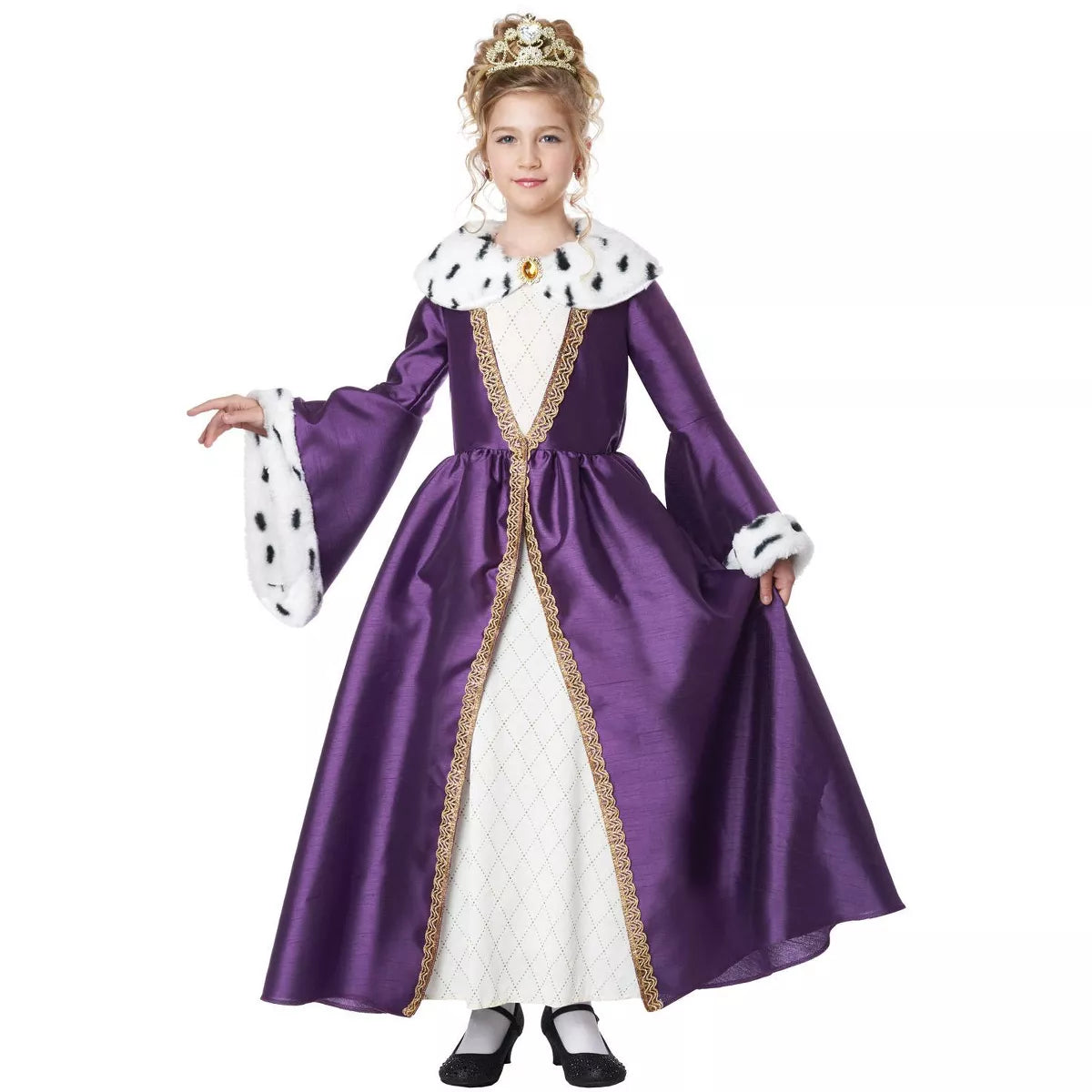 Queen for a Day Girls' Costume in pink and gold with regal crown and flowing gown
