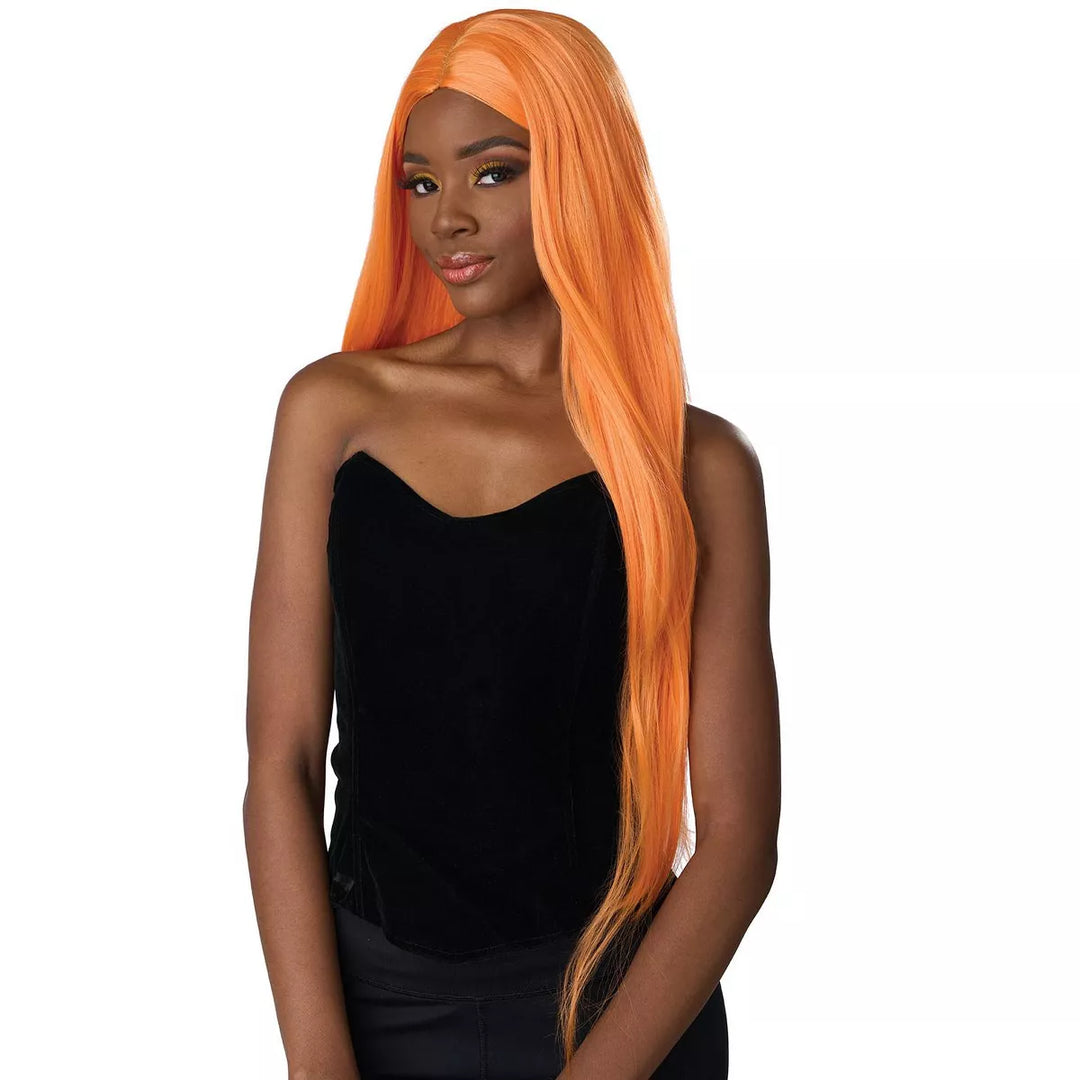 Vibrant orange extra long cosplay adult wig perfect for costume parties