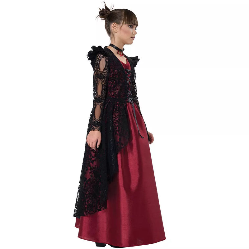 Black and red lace dress with bat wing sleeves