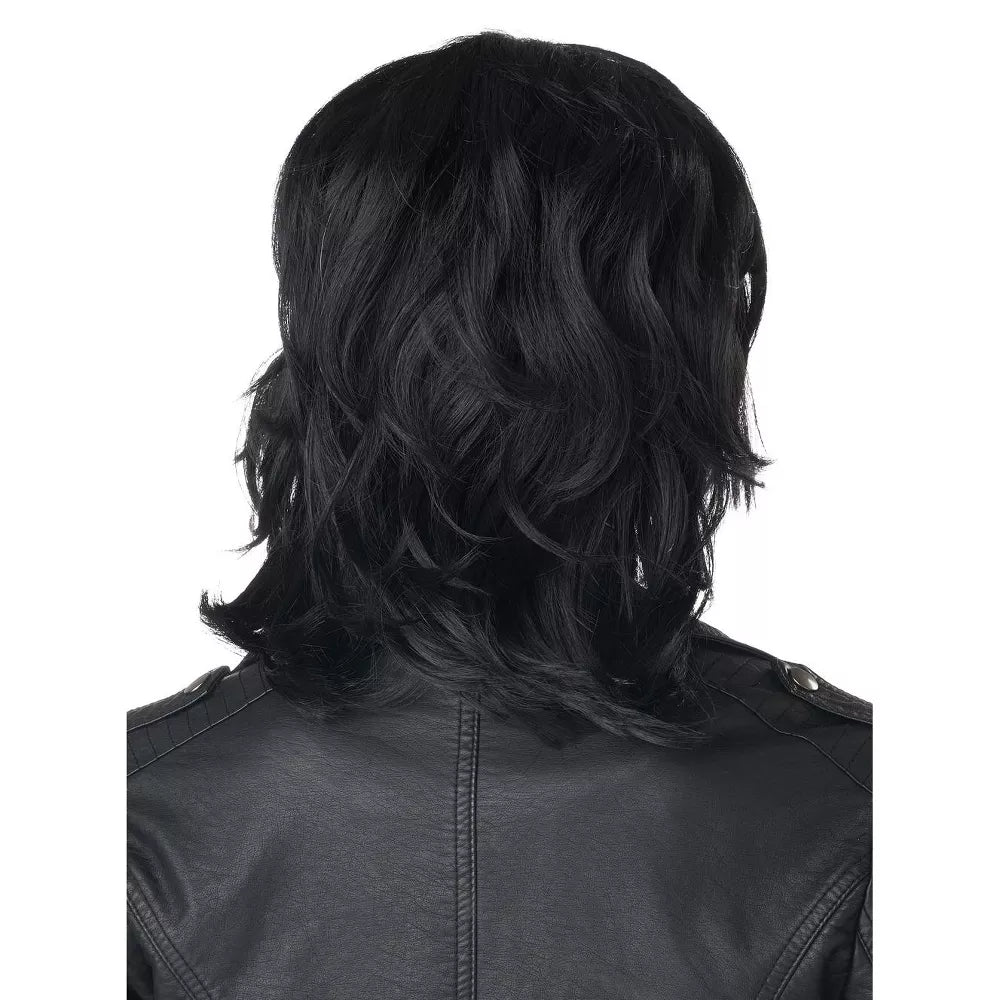 Black 80's Rock Rebel Adult Wig with tousled curls for a fierce and wild rockstar vibe