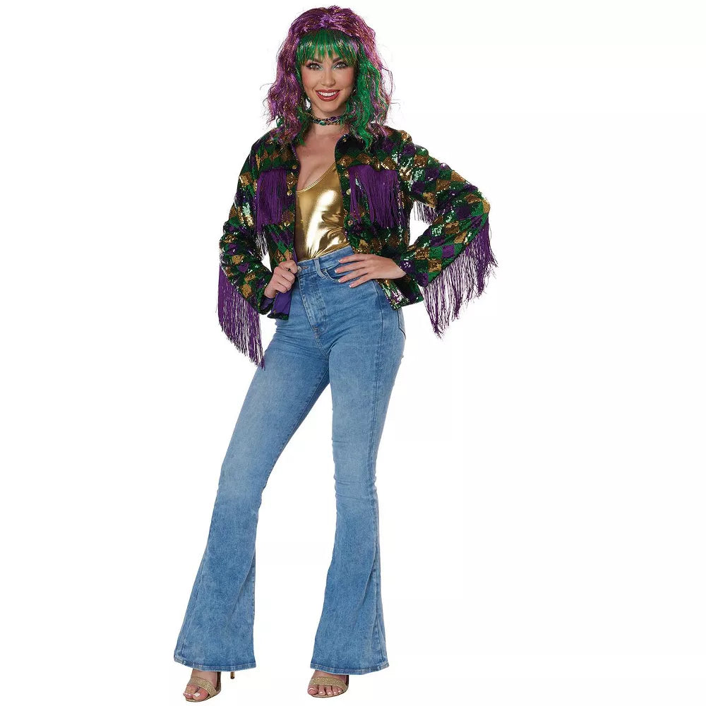 Colorful and festive Mardi Gras Fringe Jacket Adult Costume for an unforgettable celebration