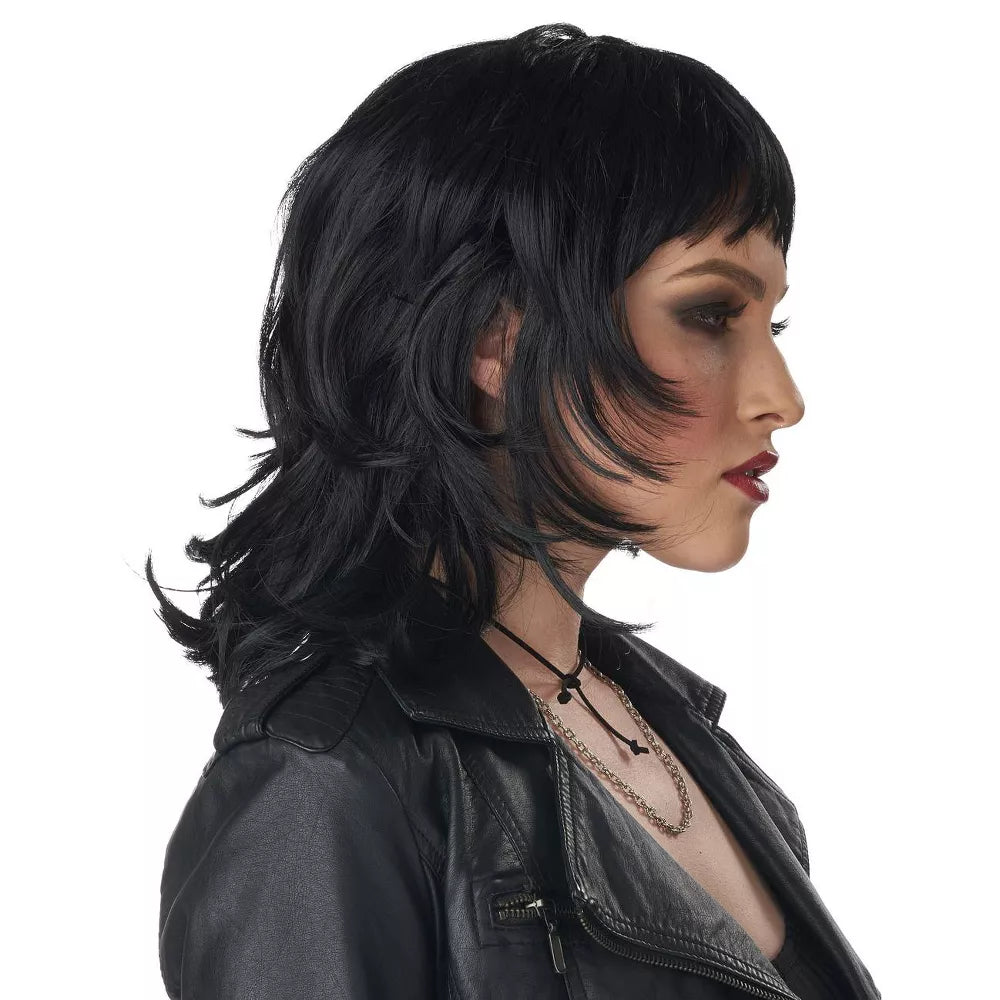 Bold and edgy 80's Rock Rebel Adult Wig in black for a rebellious and daring appearance