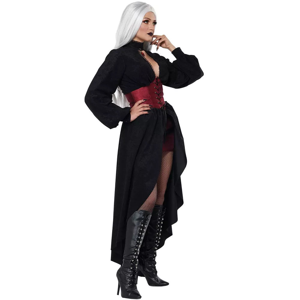 Gothic-inspired Vampire Corset Coat Women's Costume with Velvet Material and High Collar