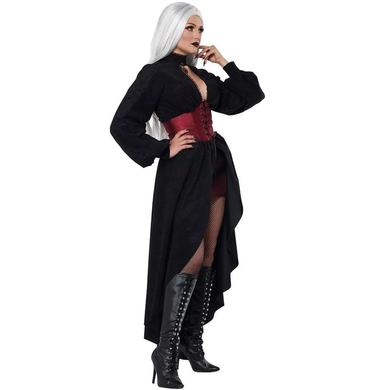 Gothic-inspired Vampire Corset Coat Women's Costume with Velvet Material and High Collar