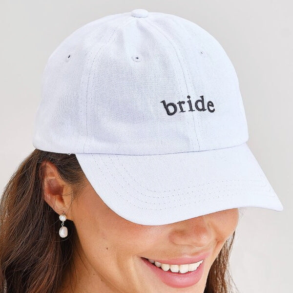 White Bride Baseball Cap with embroidered lettering and adjustable strap
