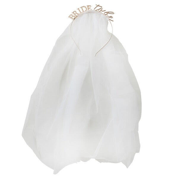 Elegant rose gold headband with Bride To Be design and delicate veil