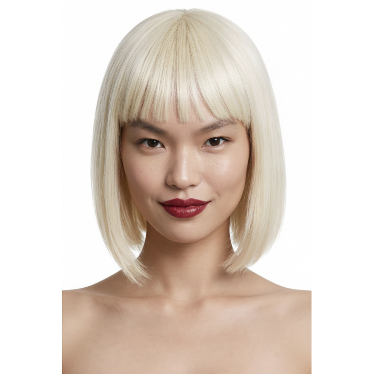 Jessie Champagne Kiss platinum blonde bob wig with full fringe