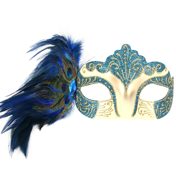 Burlesque Blue Eye Mask with Peacock Feathers