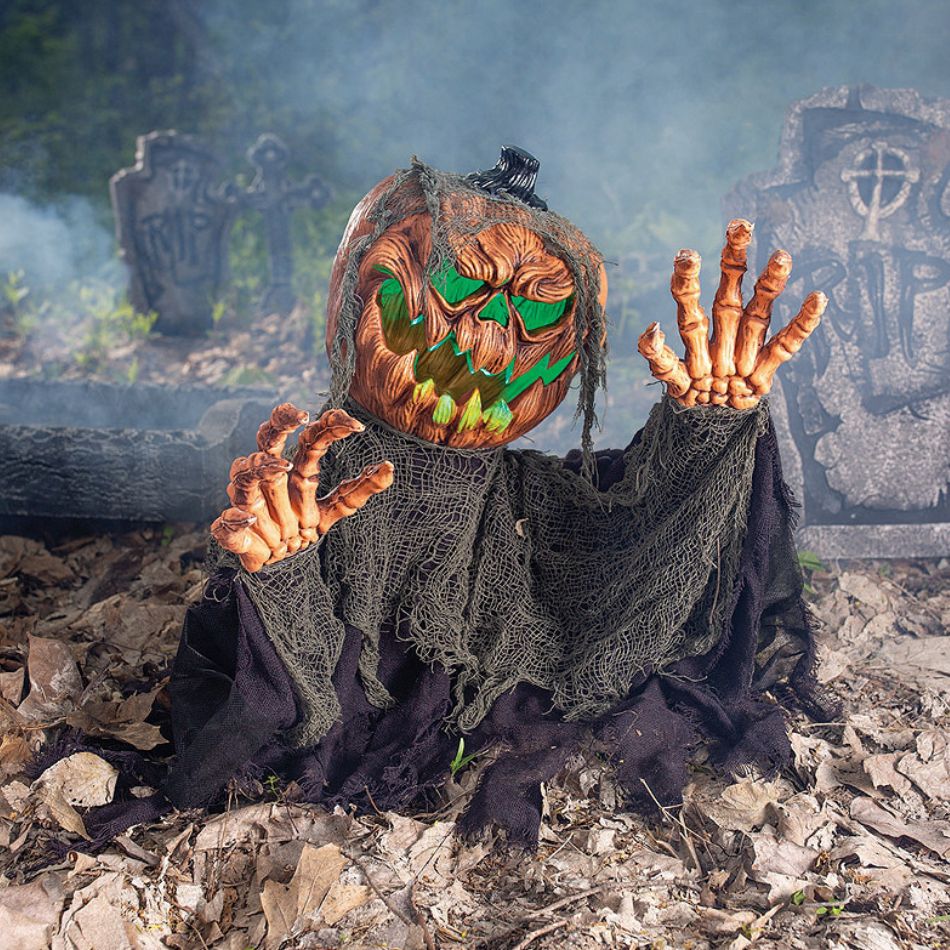 Animated Pumpkin Groundbreaker Yard Decoration with Glowing Eyes and Moving Arms