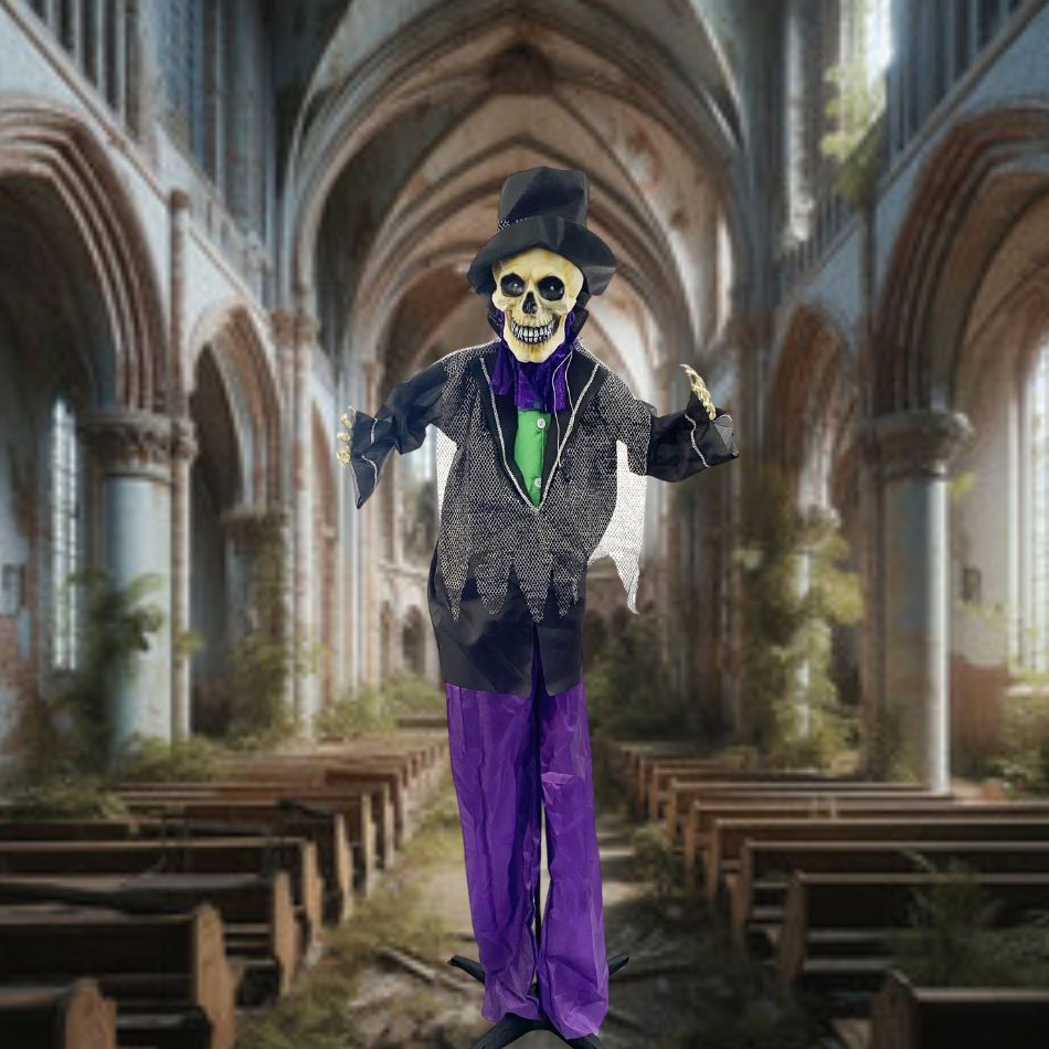 Alt text: An animated standing groom statue with a classic black tuxedo, bowtie, and top hat, perfect for wedding decor and celebrations